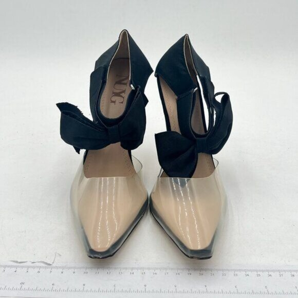 Black Pointed Toe High Heels Ankle Strap Bow Clear Pumps D'Orsay Shoe Dress Wear - Picture 3 of 6